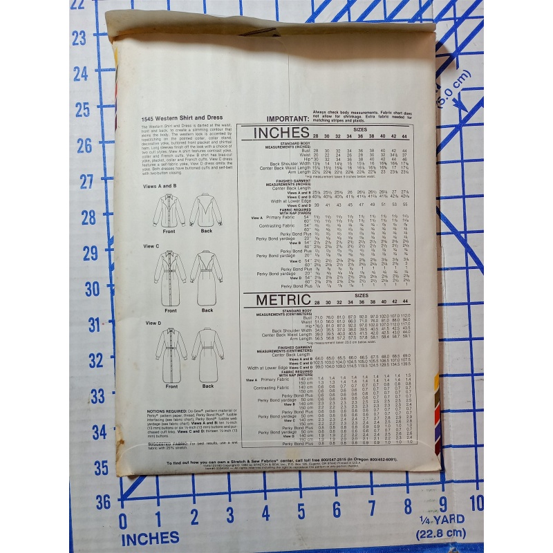 Vtg Stretch & Sew 1545 Western Shirt Dress Sewing Pattern SIZE 28 - 44