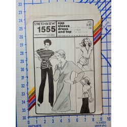Stretch & Sew Sewing Pattern 1555 Bust Size 28-44 Cap Sleeve Dress & Top 3 Views