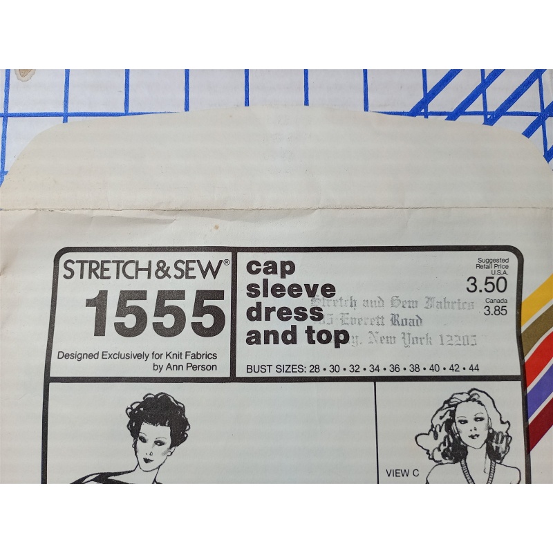 Stretch & Sew Sewing Pattern 1555 Bust Size 28-44 Cap Sleeve Dress & Top 3 Views