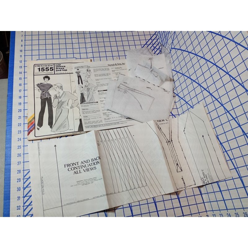 Stretch & Sew Sewing Pattern 1555 Bust Size 28-44 Cap Sleeve Dress & Top 3 Views