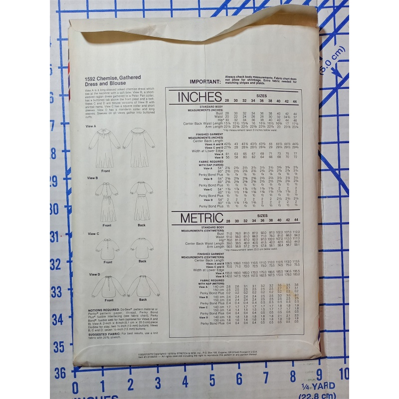 Stretch & Sew Chemise, Gathered Dress & Blouse Bust Sizes 28-44 