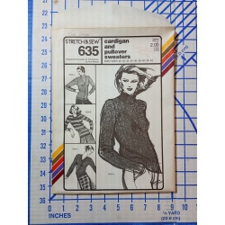 Vintage Stretch & Sew Pattern #635 Cardigan & Pullover Sweaters Size 28-44 