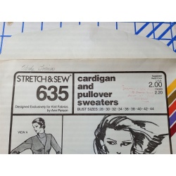 Vintage Stretch & Sew Pattern #635 Cardigan & Pullover Sweaters Size 28-44 