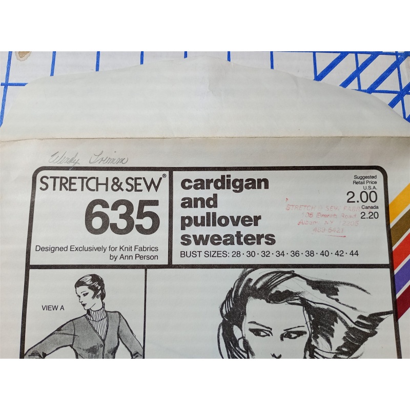 Vintage Stretch & Sew Pattern #635 Cardigan & Pullover Sweaters Size 28-44 