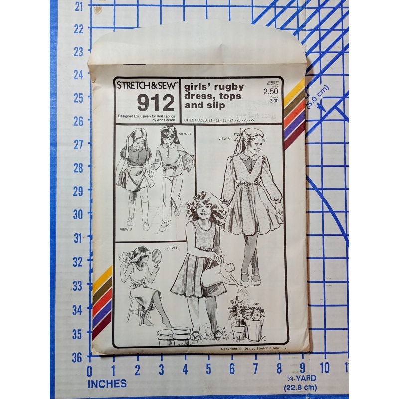 Stretch & Sew Pattern #912 Vintage Girls Rugby Dress Top Slip 1980s SIZE 21-27