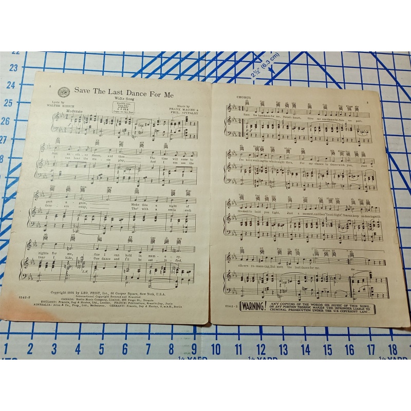 A 1931 Sheet Music RUTH ETTING ‘Save The Last Dance For Me !’