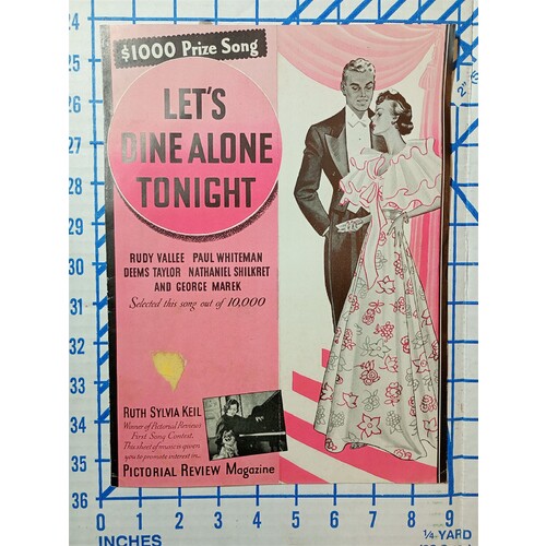 Vintage Sheet Music- Lets Dine Alone tonight, 1936 Ruth Sylvia Keil $1000 Prize