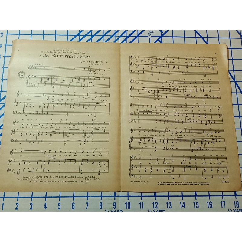 SHEET MUSIC OLE BUTTERMILK SKY 1946