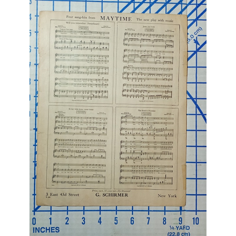 Vintage Sheet Music Will You Remember from the Musical Play Maytime 1917
