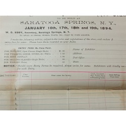 SARATOGA POULTRY AND KENNEL CLUB ENTRY FORM 1894