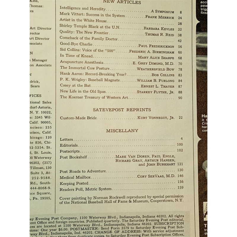 The Saturday Evening Post Summer 1972 Hank Aaron Shirley Temple Norman Rockwell