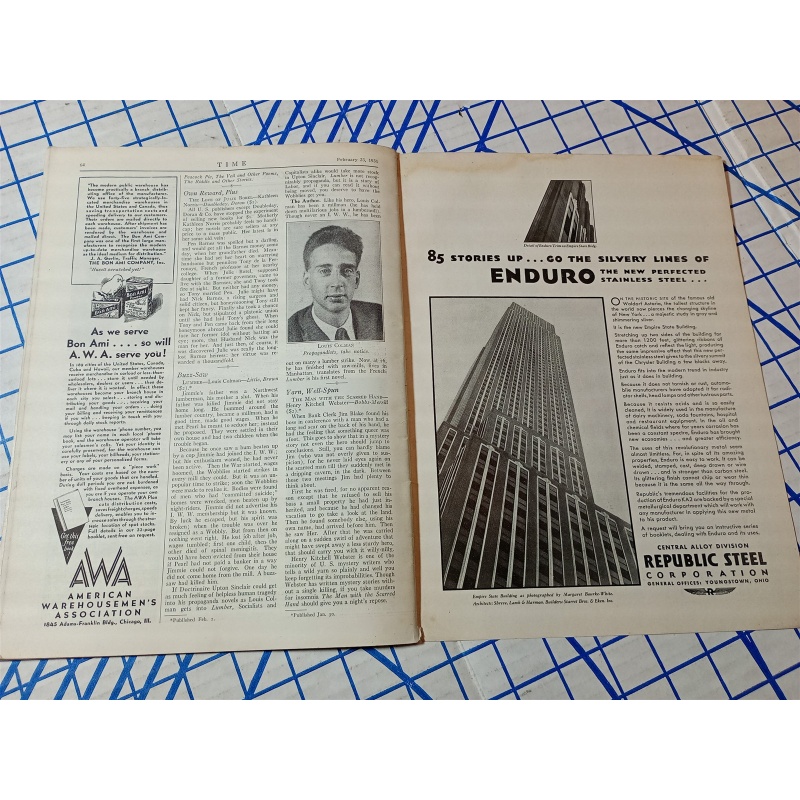 1931 FEBRUARY 23 TIME MAGAZINE - RED MENZHINSKY 