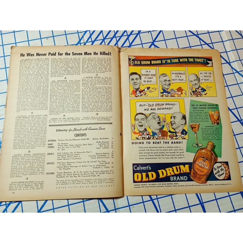 LIBERTY MAGAZINE ORIGINAL DEC 11 1937 ISSUE BEN SOLOWEY/ROOSEVELT COVER 