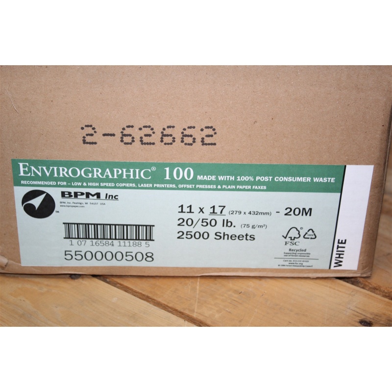 One Case 11x17 Envirographic 100 - 20/50 lb. Multipurpose Printer/Copier Paper