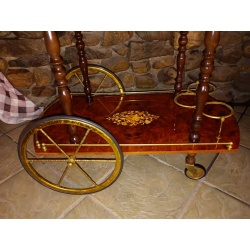 Italian Tea Cart Sorrento Marquetry Inlaid Wood & Brass Rolling Bar Cart – Italy