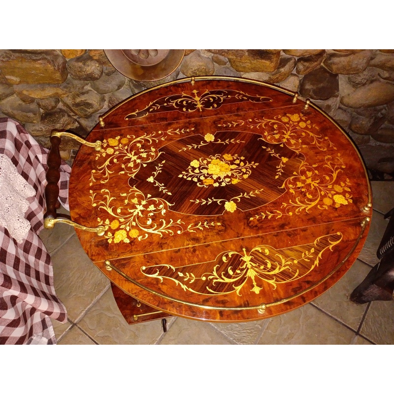 Italian Tea Cart Sorrento Marquetry Inlaid Wood & Brass Rolling Bar Cart – Italy