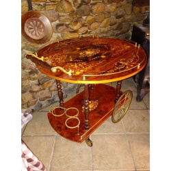Italian Tea Cart Sorrento Marquetry Inlaid Wood & Brass Rolling Bar Cart – Italy