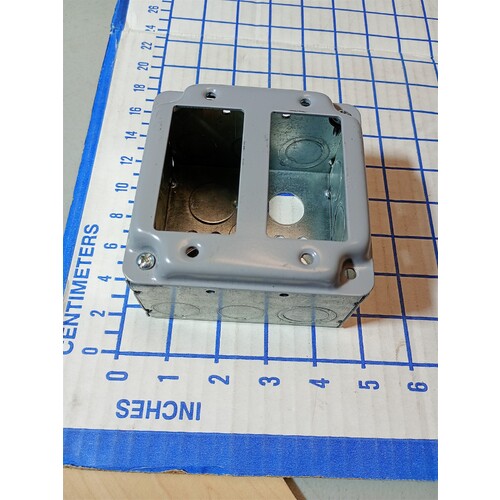 4" Square Electrical Box, Double Decorator Switch Cover, Crushed Corners, 2-1/4"