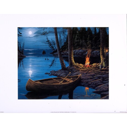 (11 x 14) Art Print MR0206 Erol Molnar Campfire Canoe