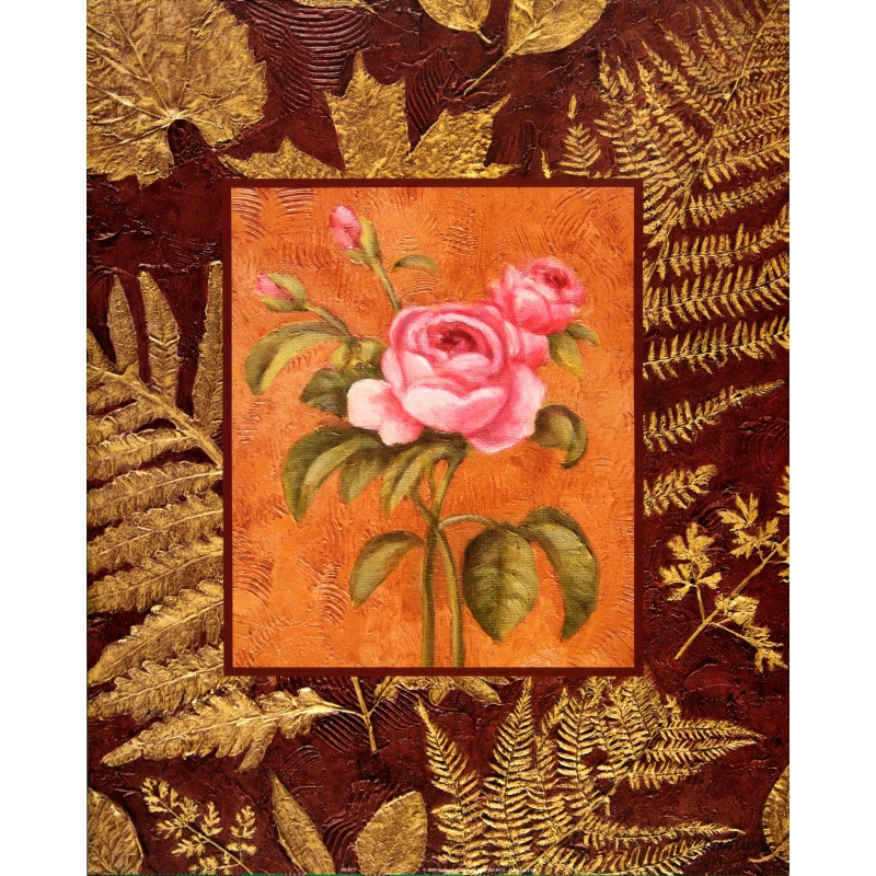 (16 x 20) Art Print DL0377 DEBRA LAKE - Rose on Golden Leaves