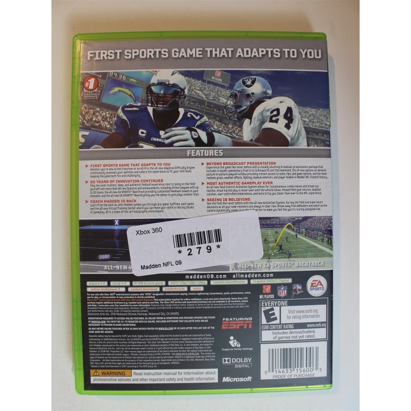 Madden NFL 09 #279 (Xbox 360, 2008)