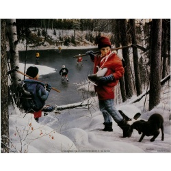 (8 x 10) Art Print KD0108 Kevin Daniel Kids Playing Hockey at the Pond