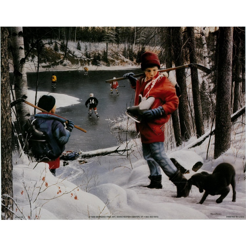 (8 x 10) Art Print KD0108 Kevin Daniel Kids Playing Hockey at the Pond