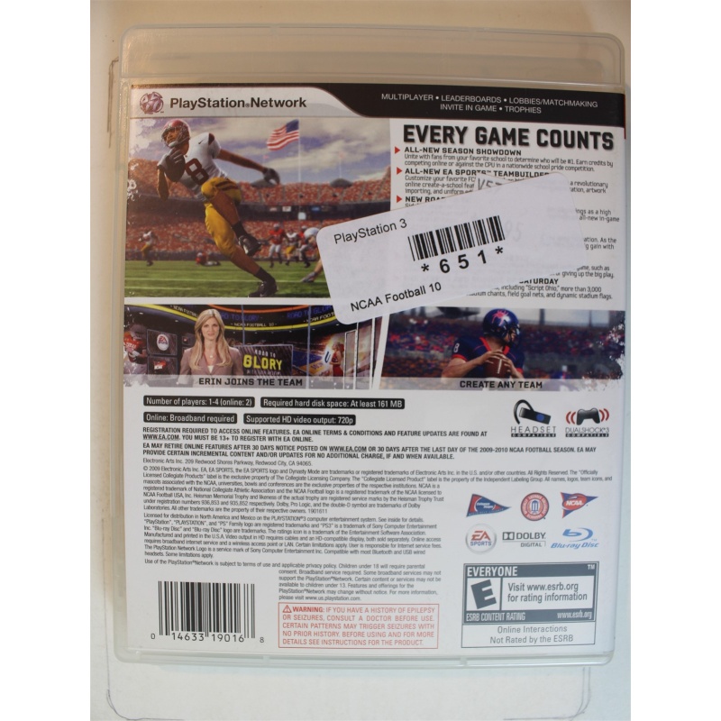 NCAA Football 10 #651 (PlayStation 3, 2009)