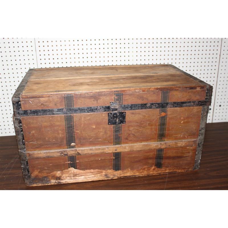 Nice Early Vintage Wooden Trunk - 32x18x17 