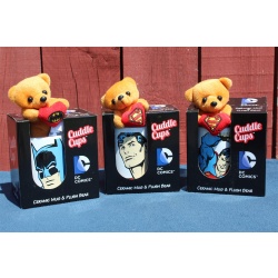 Lot of 3 DC Comics Ceramic Cuddle Cup, Mug, Tiny Plush Bear - Superman - Batman