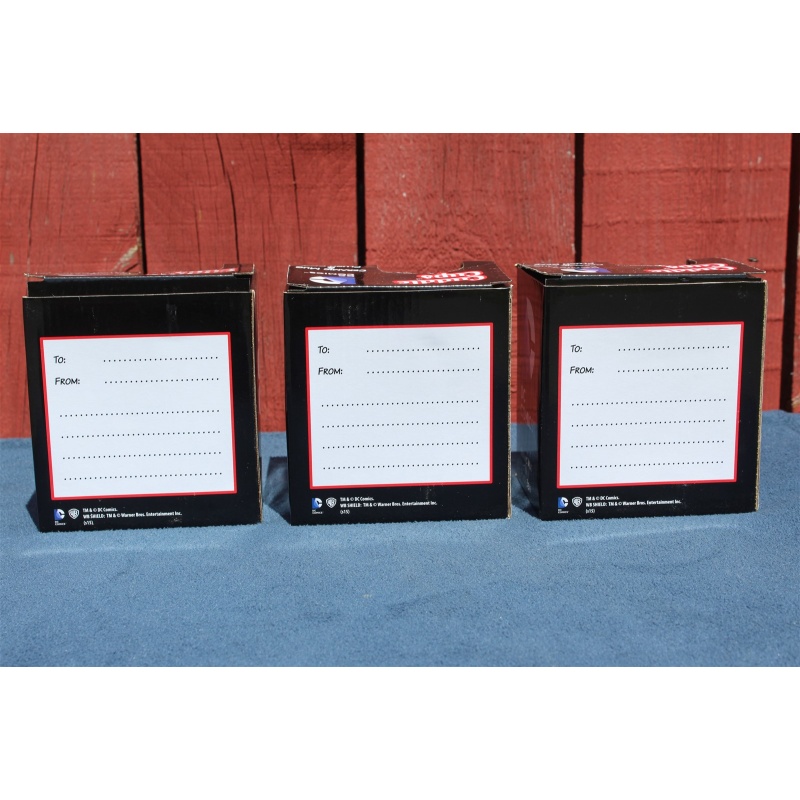 Lot of 3 DC Comics Ceramic Cuddle Cup, Mug, Tiny Plush Bear - Superman - Batman