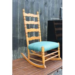 Vintage Ladder Back Rocker Rocking Chair with Upholstered Cushioned Seat