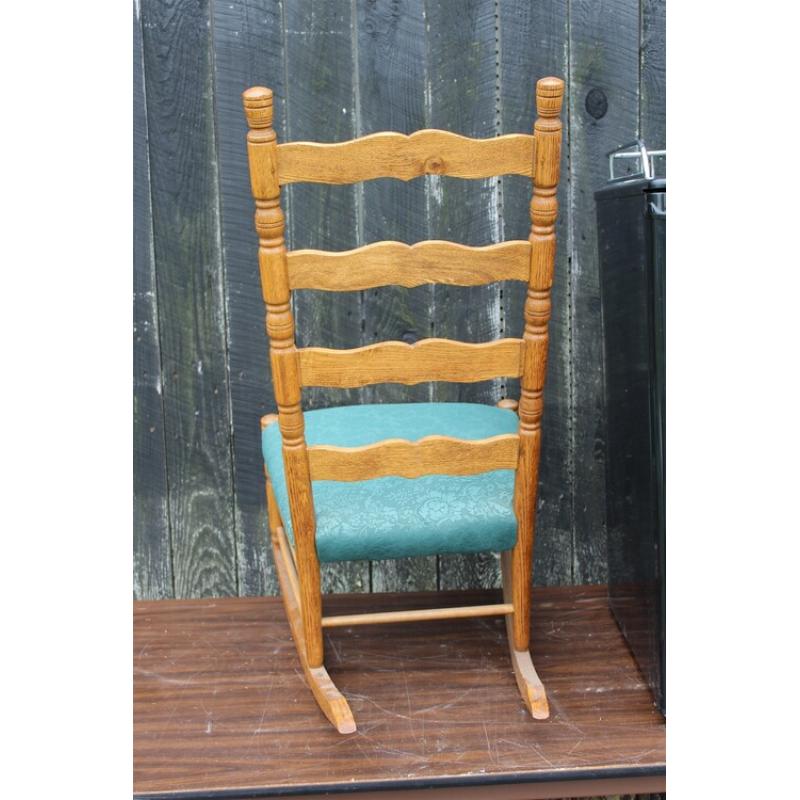 Vintage Ladder Back Rocker Rocking Chair with Upholstered Cushioned Seat