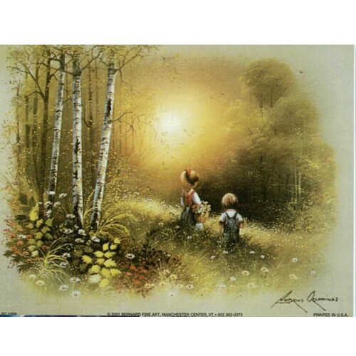 (4 x 5) Art Print SC1956 Andres Orpinas Little boy And Girl Picking Flowers