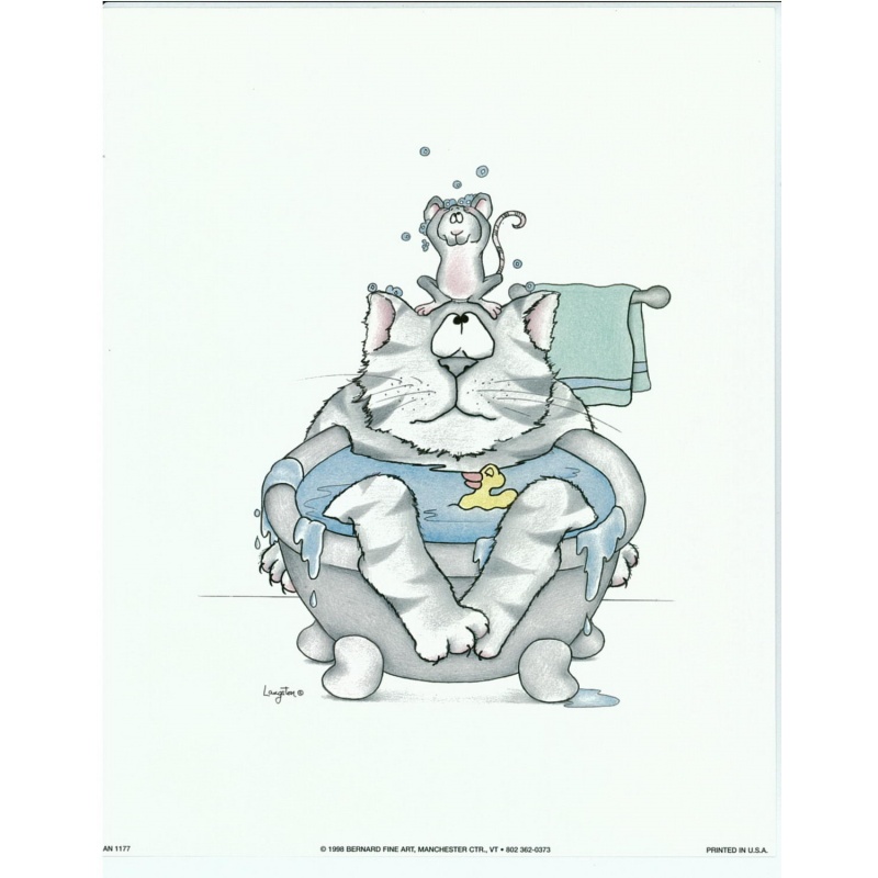 (8 x 10) Art Print AN1177 Langstrom Cat and Mouse tub Scene