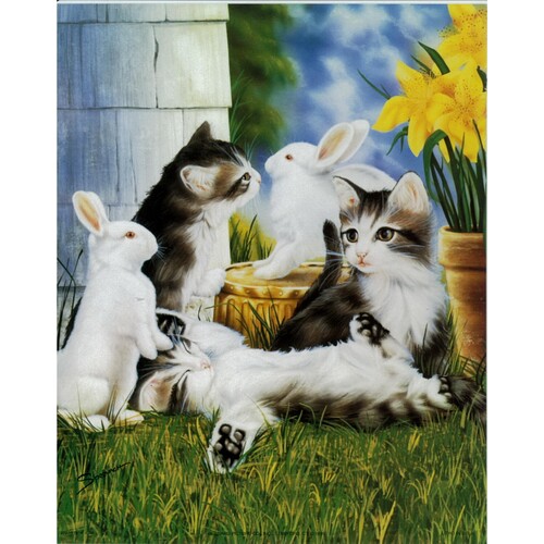 (8 x 10) Art Print AN1274 SPROVACH Kittens and Bunnies