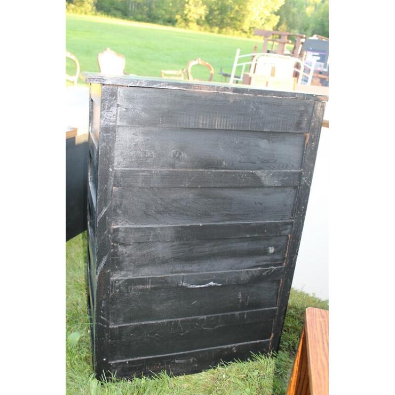 Very Nice Early 2 over 4 Wooden Chest Painted Black with Dovetailed Drawers