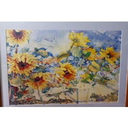 31.75 x 25.25 Framed picture sunflowers signed watercolor