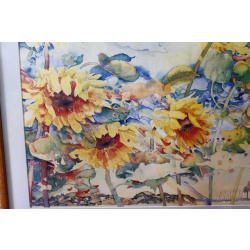31.75 x 25.25 Framed picture sunflowers signed watercolor