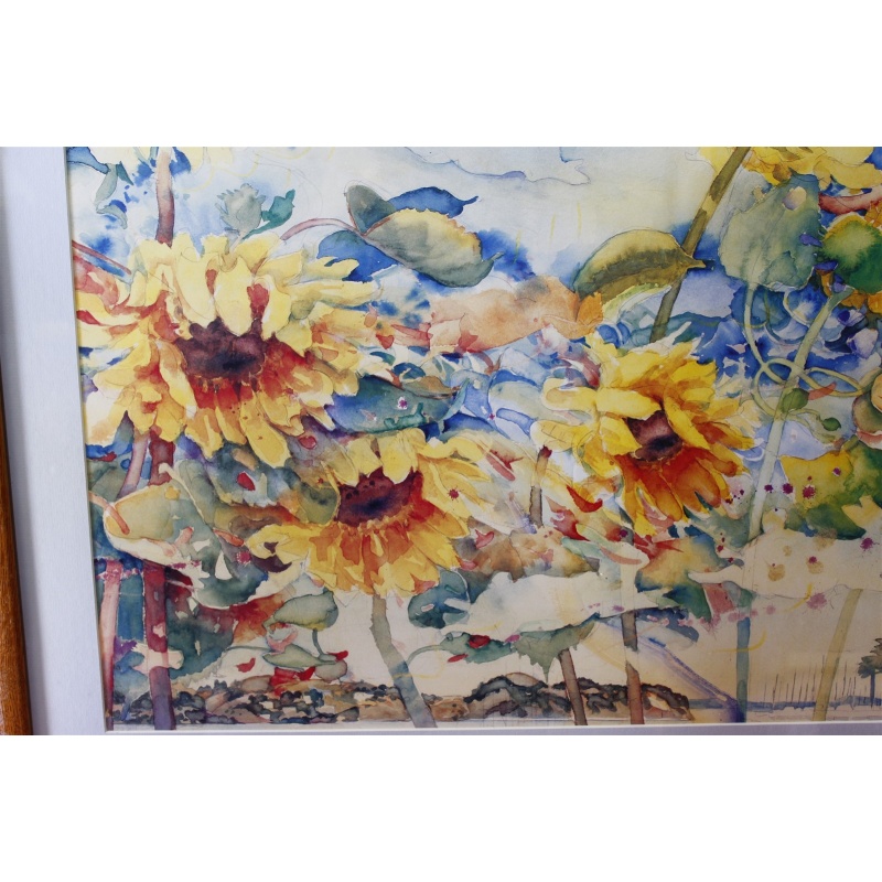 31.75 x 25.25 Framed picture sunflowers signed watercolor