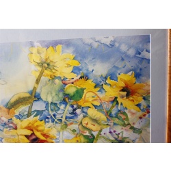 31.75 x 25.25 Framed picture sunflowers signed watercolor