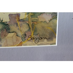 31.75 x 25.25 Framed picture sunflowers signed watercolor