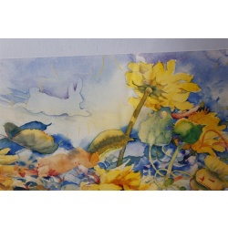 31.75 x 25.25 Framed picture sunflowers signed watercolor