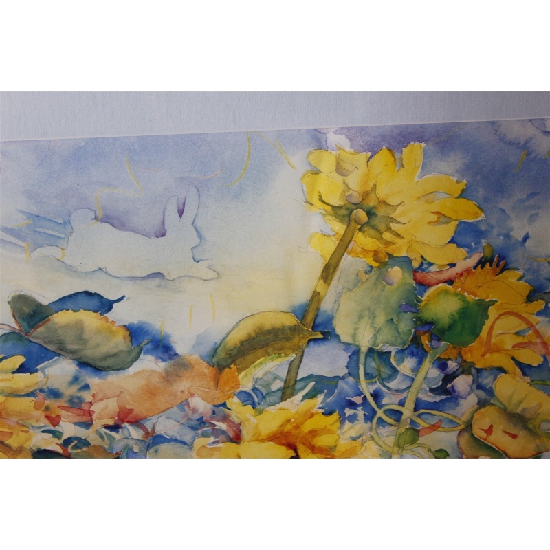 31.75 x 25.25 Framed picture sunflowers signed watercolor
