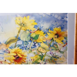 31.75 x 25.25 Framed picture sunflowers signed watercolor