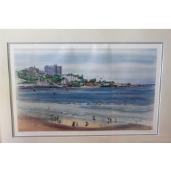 31.25 x 22.5 Framed picture Seaside Beach signed Yato