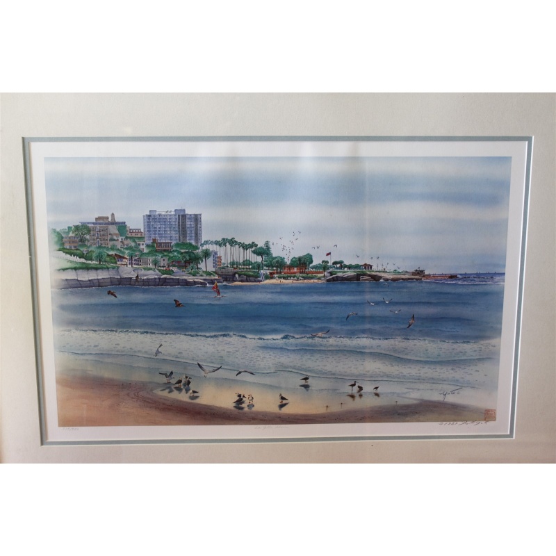 31.25 x 22.5 Framed picture Seaside Beach signed Yato