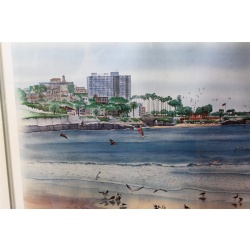 31.25 x 22.5 Framed picture Seaside Beach signed Yato