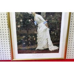 23.5 x 29.5 Framed picture a girl and roses - Auguste Toulmouche