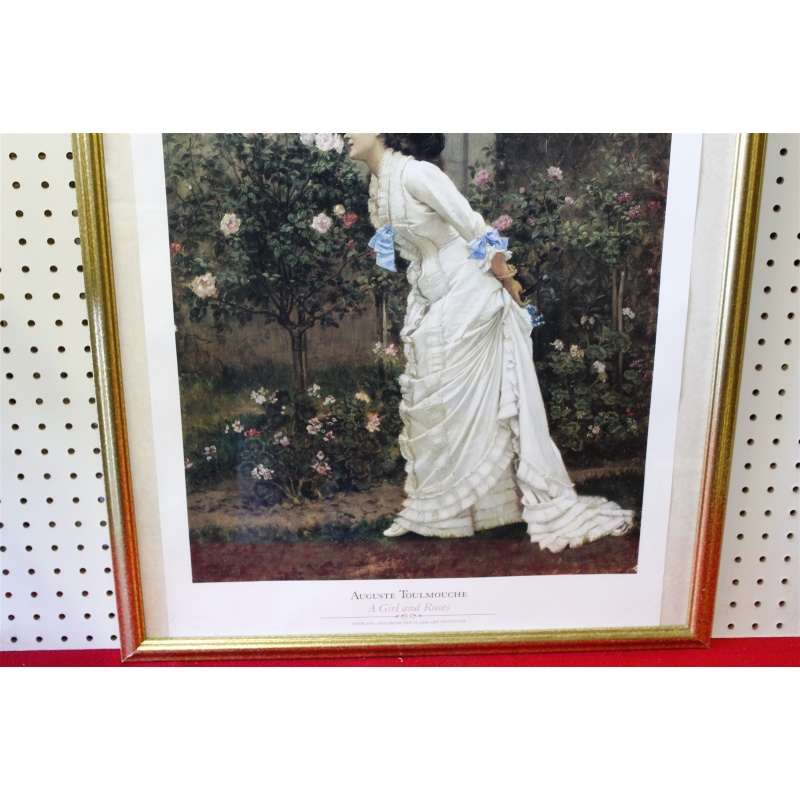 23.5 x 29.5 Framed picture a girl and roses - Auguste Toulmouche